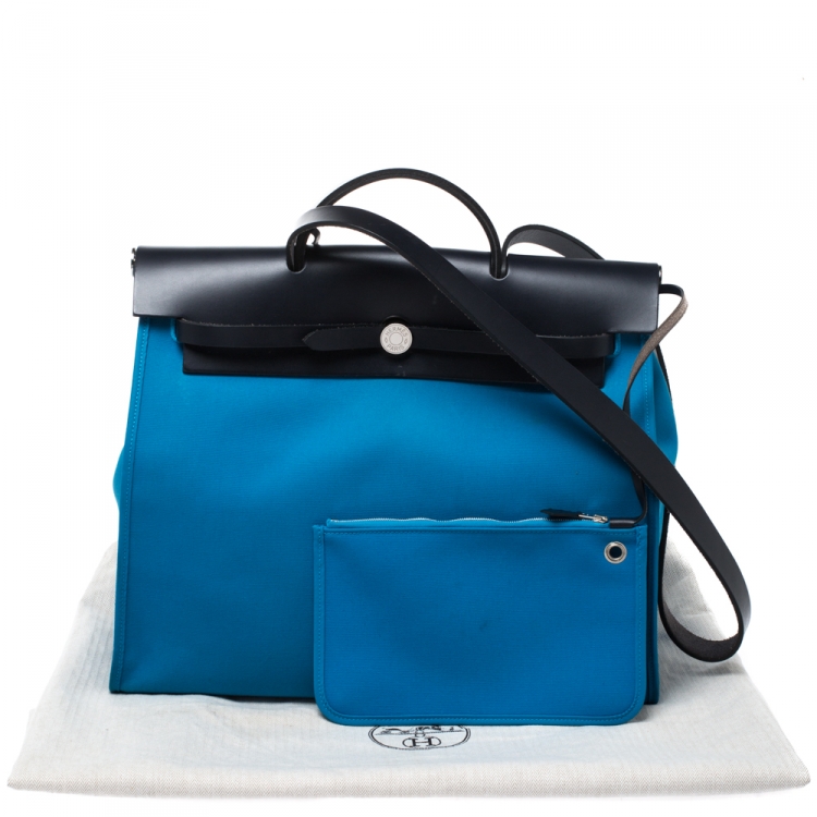 Pre Owned Hermes Blue Indigo/Blue Zanzibar Canvas and Leather Herbag Zip 39 Bag