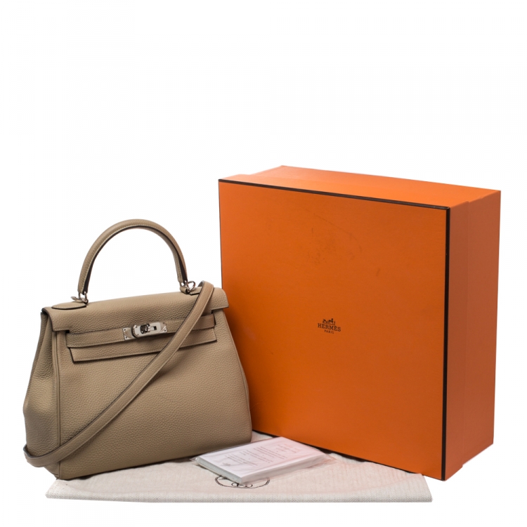 Pre Owned Hermes Trench Togo Leather Palladium Hardware Kelly Retourne 28 Bag