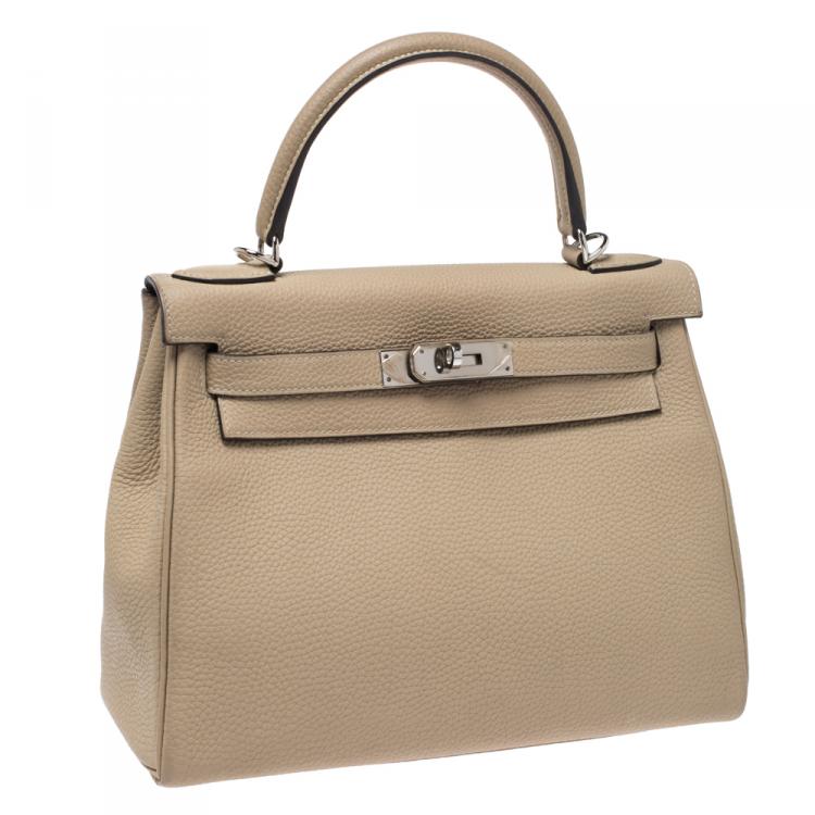 Pre Owned Hermes Trench Togo Leather Palladium Hardware Kelly Retourne 28 Bag