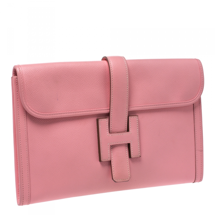 Pre Owned Hermes Rose Confetti Epsom Leather Jige PM Clutch
