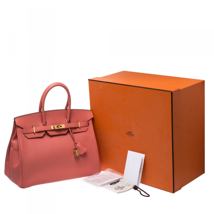 Pre Owned Hermes Flamingo Epsom Leather Gold Hardware Birkin 35 Bag