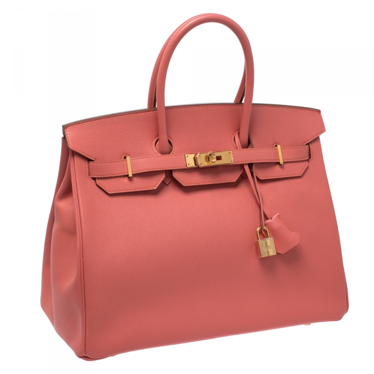 Pre Owned Hermes Flamingo Epsom Leather Gold Hardware Birkin 35 Bag