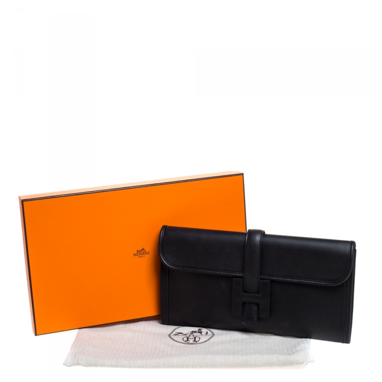 Pre Owned Hermes Black Swift Leather Elan Jige 29 Clutch