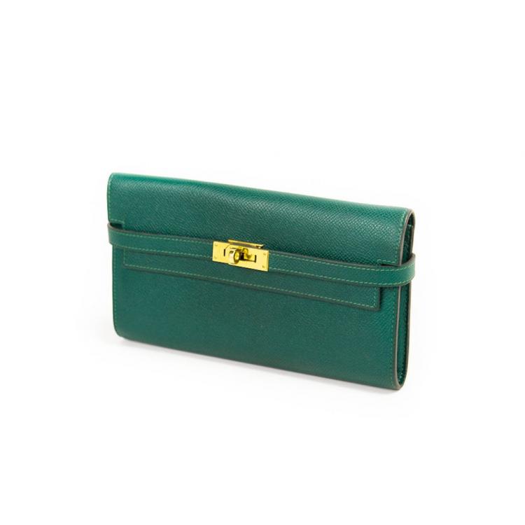 Pre Owned Hermes Green Epsom Leather Kelly Classic Wallet