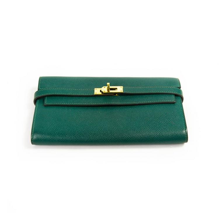 Pre Owned Hermes Green Epsom Leather Kelly Classic Wallet