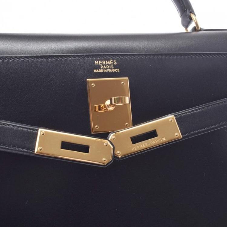 Pre Owned Hermes Black Calf Leather Gold Hardware Kelly 32 Bag
