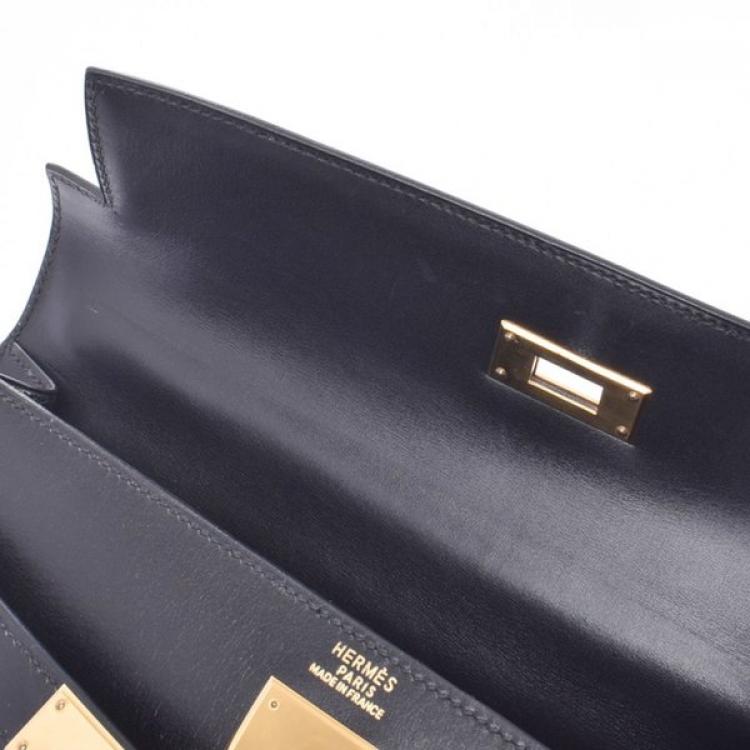 Pre Owned Hermes Black Calf Leather Gold Hardware Kelly 32 Bag