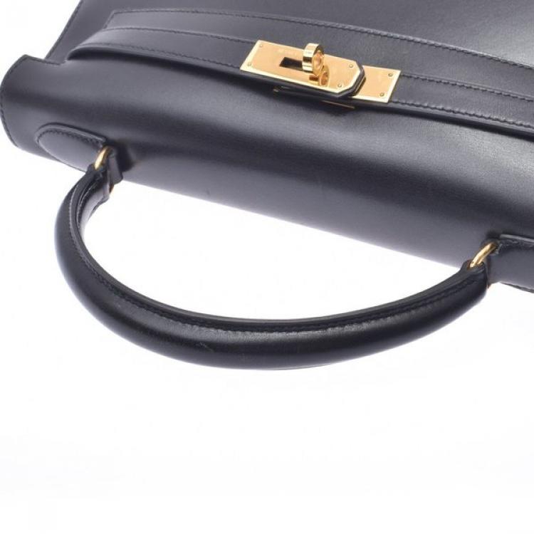 Pre Owned Hermes Black Calf Leather Gold Hardware Kelly 32 Bag