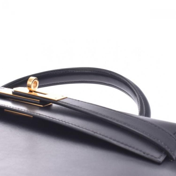 Pre Owned Hermes Black Calf Leather Gold Hardware Kelly 32 Bag