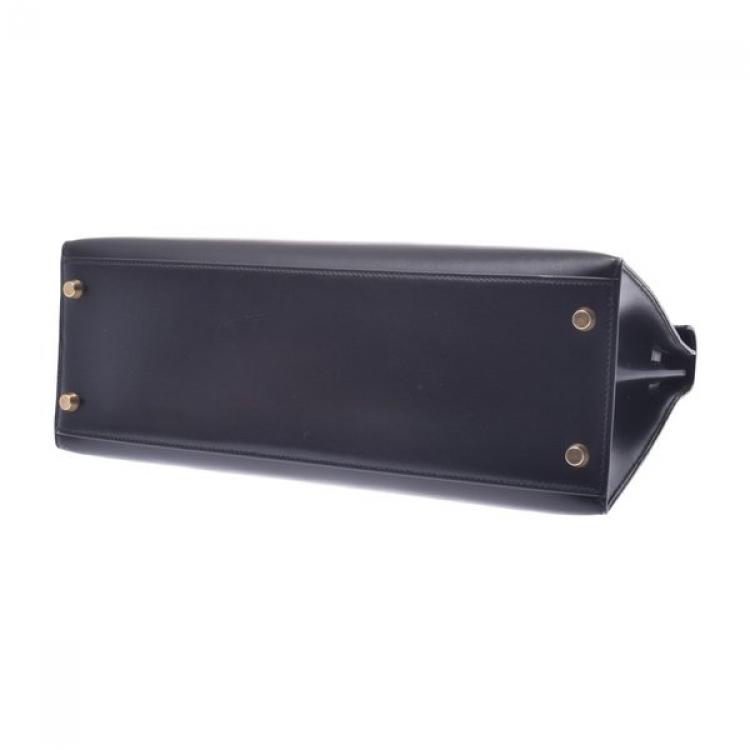 Pre Owned Hermes Black Calf Leather Gold Hardware Kelly 32 Bag