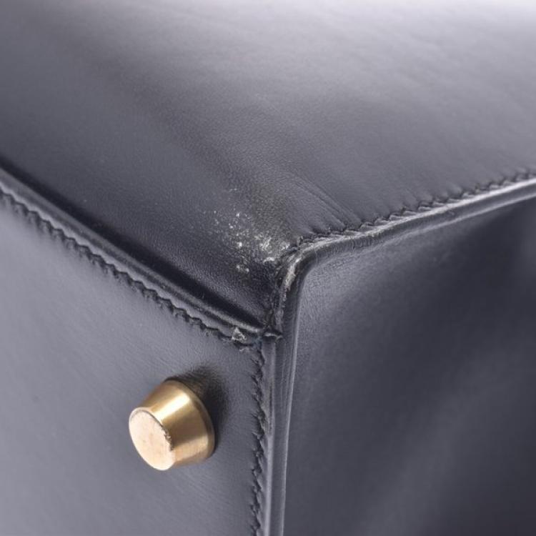 Pre Owned Hermes Black Calf Leather Gold Hardware Kelly 32 Bag