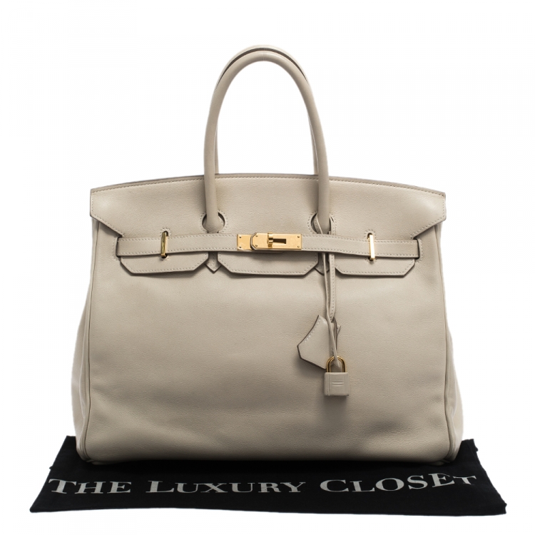 Pre Owned Hermes Beton Swift Leather Gold Hardware Birkin 35 Bag