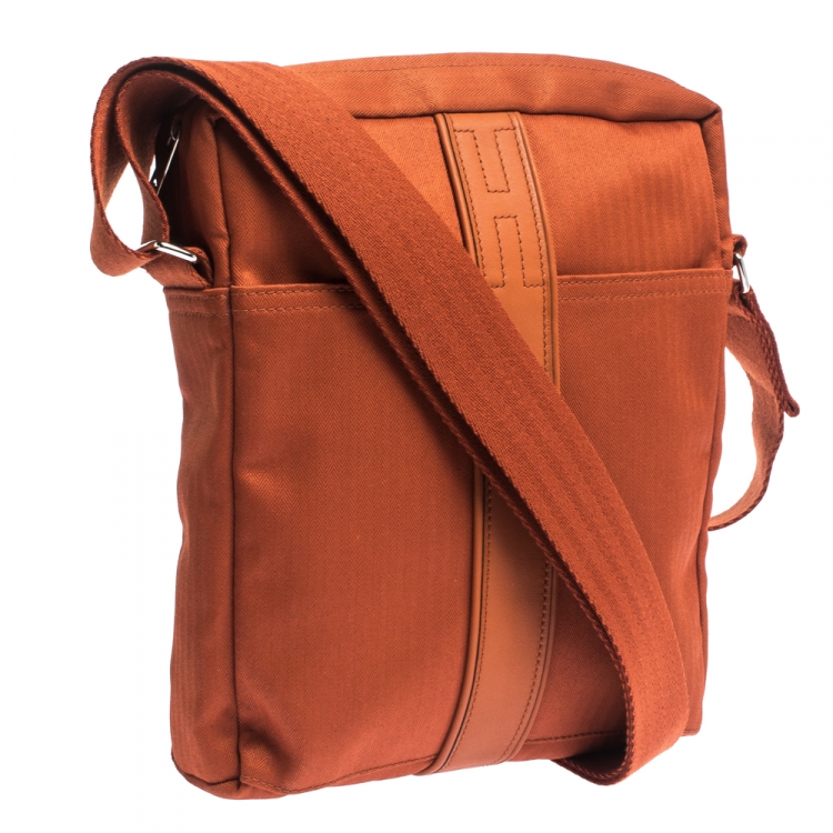 Pre Owned Hermes Orange Toile Canvas and Leather Acapulco Messenger Bag 
