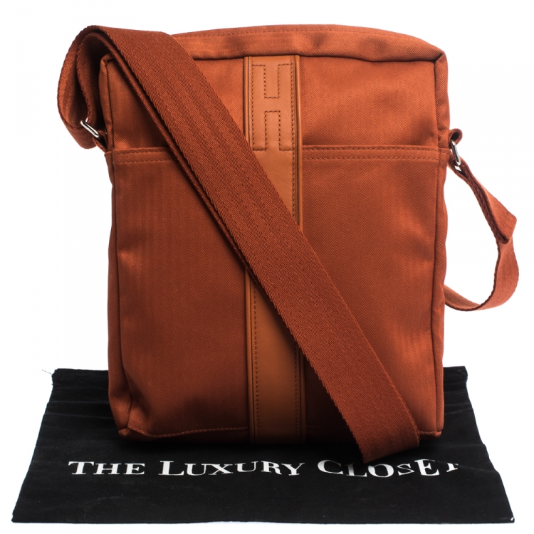 Pre Owned Hermes Orange Toile Canvas and Leather Acapulco Messenger Bag 