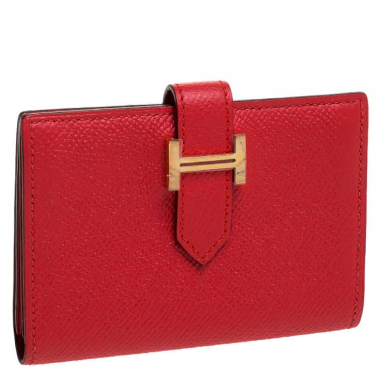 Pre Owned Hermes Vermillon Epsom Leather Bearn Card Holder