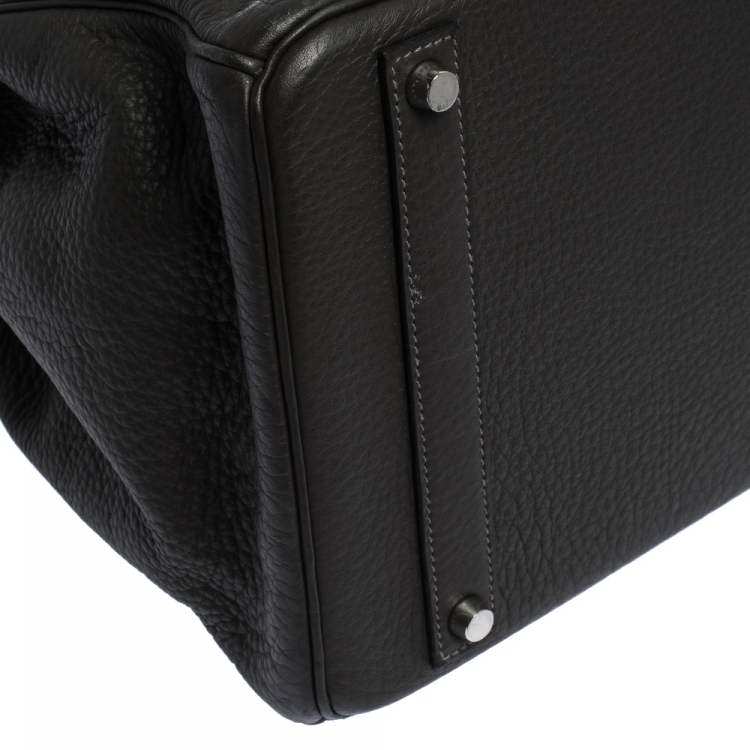 Pre Owned Hermes Graphite Clemence Leather Palladium Hardware Birkin 40 Bag