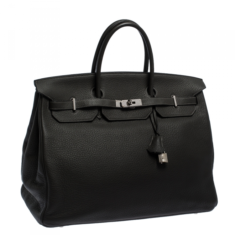 Pre Owned Hermes Graphite Clemence Leather Palladium Hardware Birkin 40 Bag