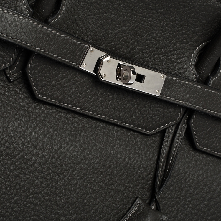 Pre Owned Hermes Graphite Clemence Leather Palladium Hardware Birkin 40 Bag