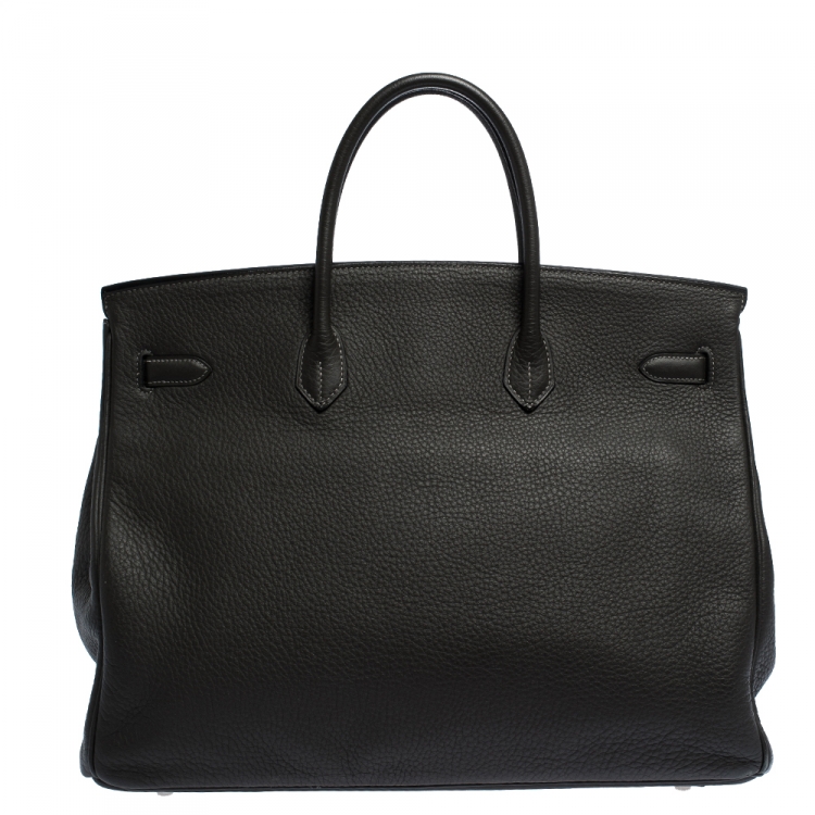Pre Owned Hermes Graphite Clemence Leather Palladium Hardware Birkin 40 Bag