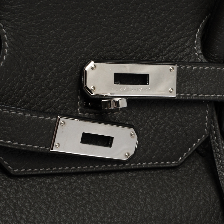 Pre Owned Hermes Graphite Clemence Leather Palladium Hardware Birkin 40 Bag