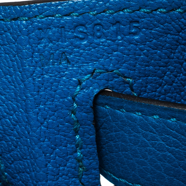 Pre Owned Hermes Blue Hydra Evercolor Leather Gold Hardware Kelly Retourne 28 Bag