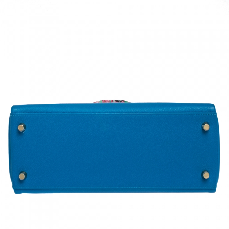 Pre Owned Hermes Blue Hydra Evercolor Leather Gold Hardware Kelly Retourne 28 Bag