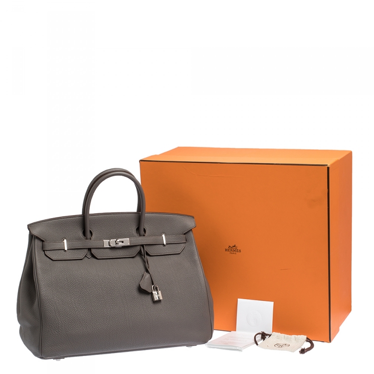مملوكة مسبقًا Hermes Etain Togo Leather Palladium Hardware Birkin 40 Bag