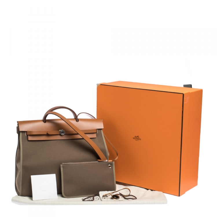 Pre Owned Hermes Natural/Khaki Canvas and Leather Herbag Zip 39 Bag