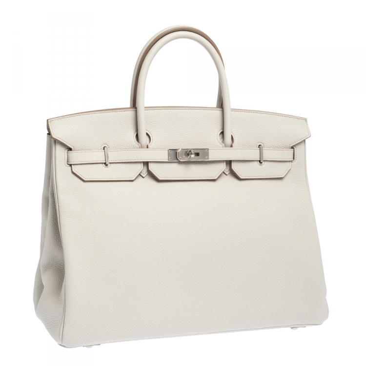 Pre Owned Hermes Gris Perle Togo Leather Palladium Hardware Birkin 35 Bag