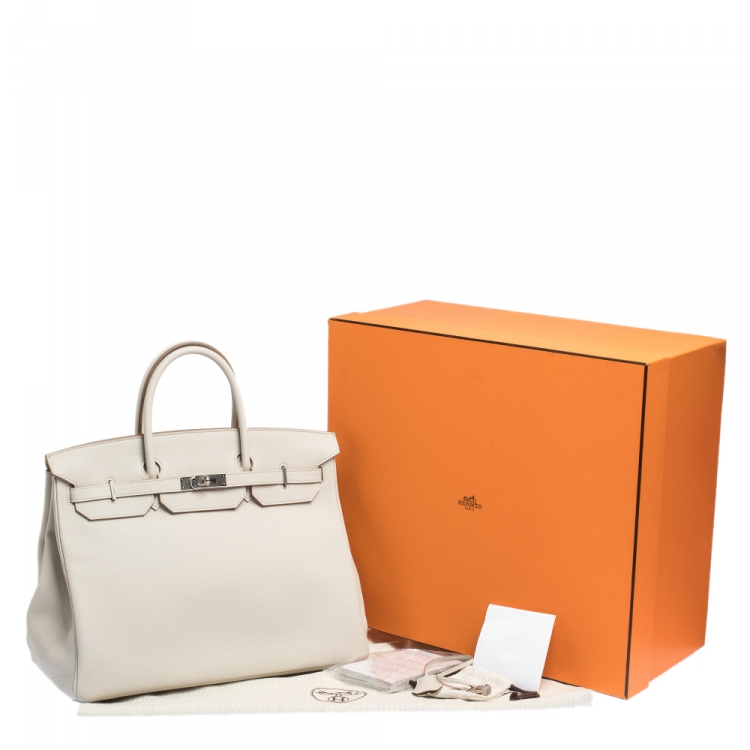 Pre Owned Hermes Gris Perle Togo Leather Palladium Hardware Birkin 35 Bag
