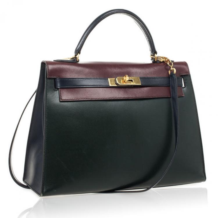 Pre Owned Hermes Vintage Tricolor Box Calf Kelly 32