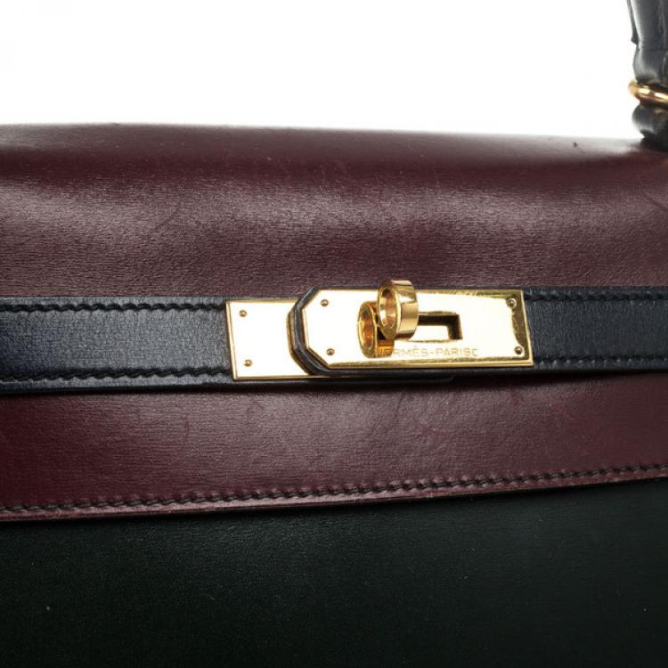 Pre Owned Hermes Vintage Tricolor Box Calf Kelly 32