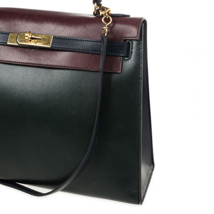 Pre Owned Hermes Vintage Tricolor Box Calf Kelly 32