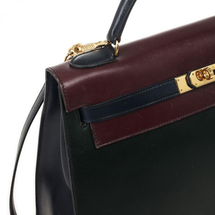 Pre Owned Hermes Vintage Tricolor Box Calf Kelly 32