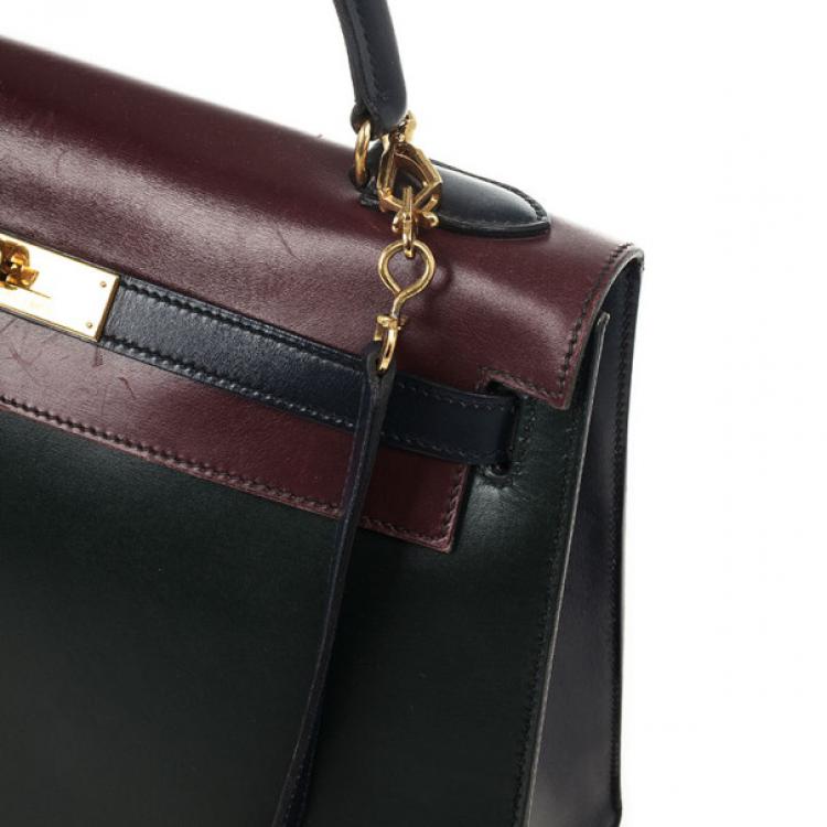 Pre Owned Hermes Vintage Tricolor Box Calf Kelly 32