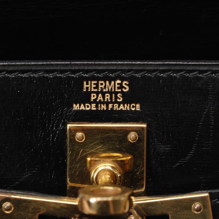 Pre Owned Hermes Black Calf Leather Gold Hardware Mini Box Kelly 20 Bag