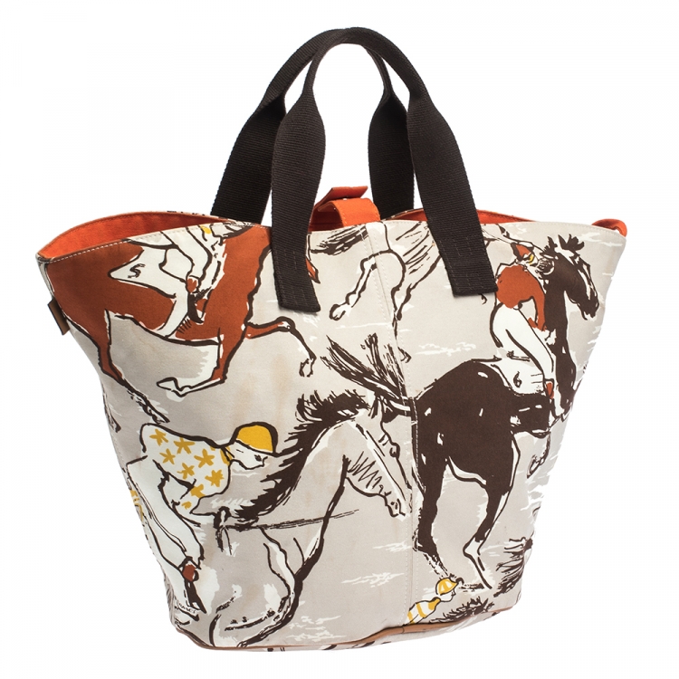 Pre Owned Hermes Multicolor Printed Canvas and Leather Finish Beach Bag