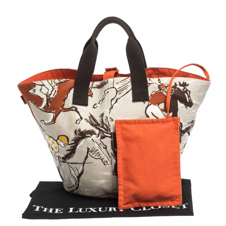 Pre Owned Hermes Multicolor Printed Canvas and Leather Finish Beach Bag