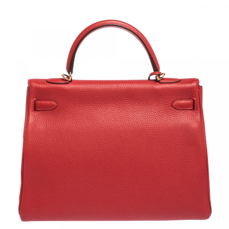 Pre Owned Hermes Rouge Casaque Togo Leather Gold Hardware Kelly Retourne 35 Bag