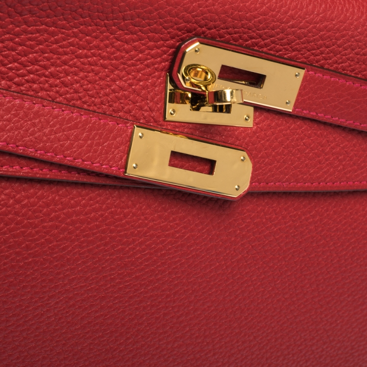 Pre Owned Hermes Rouge Casaque Togo Leather Gold Hardware Kelly Retourne 35 Bag