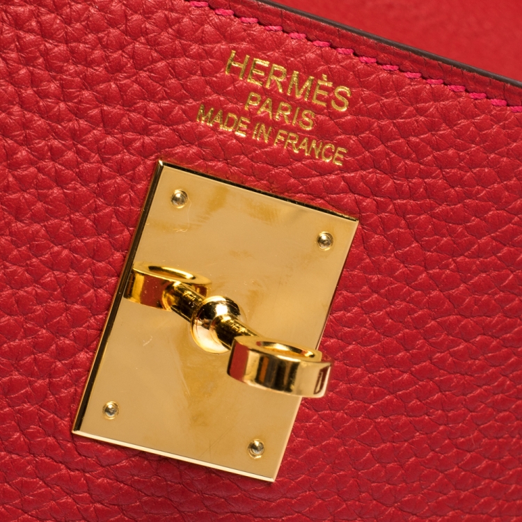 Pre Owned Hermes Rouge Casaque Togo Leather Gold Hardware Kelly Retourne 35 Bag