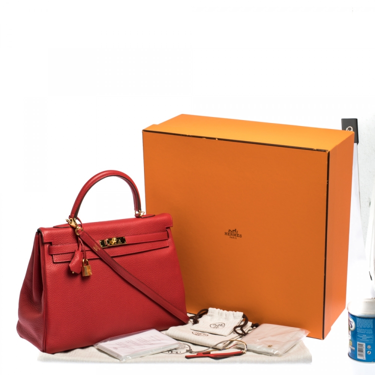 Pre Owned Hermes Rouge Casaque Togo Leather Gold Hardware Kelly Retourne 35 Bag
