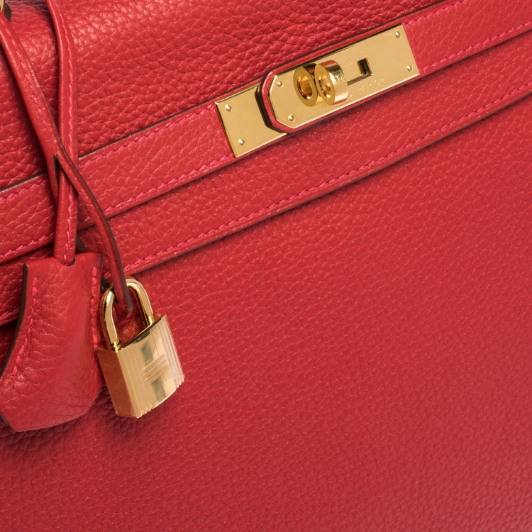 Pre Owned Hermes Rouge Casaque Togo Leather Gold Hardware Kelly Retourne 35 Bag