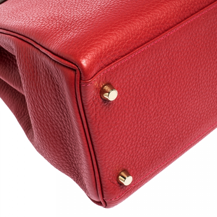 Pre Owned Hermes Rouge Casaque Togo Leather Gold Hardware Kelly Retourne 35 Bag