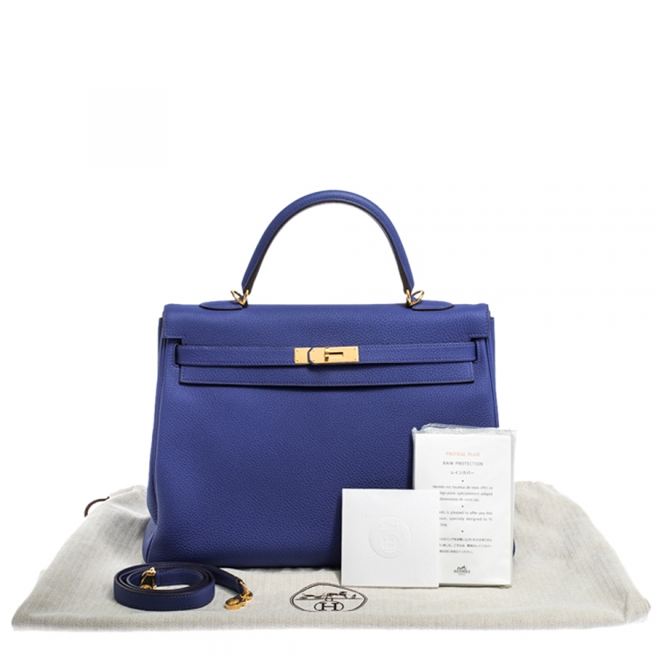 Pre Owned Hermes Blue Encre Evercolor Leather Gold Hardware Kelly Retourne 35 Bag