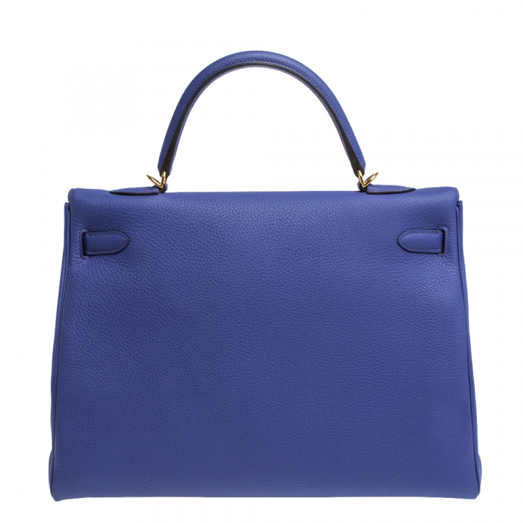 Pre Owned Hermes Blue Encre Evercolor Leather Gold Hardware Kelly Retourne 35 Bag