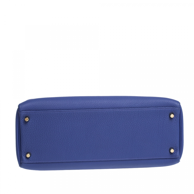 Pre Owned Hermes Blue Encre Evercolor Leather Gold Hardware Kelly Retourne 35 Bag