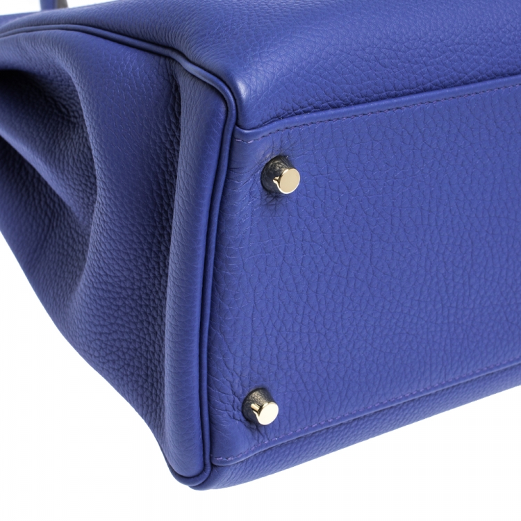 Pre Owned Hermes Blue Encre Evercolor Leather Gold Hardware Kelly Retourne 35 Bag