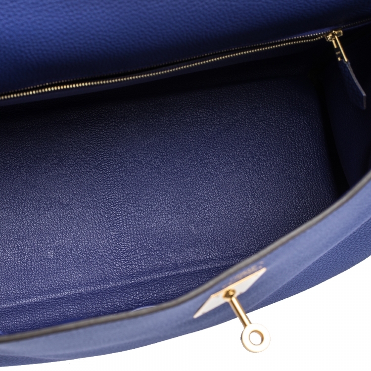Pre Owned Hermes Blue Encre Evercolor Leather Gold Hardware Kelly Retourne 35 Bag