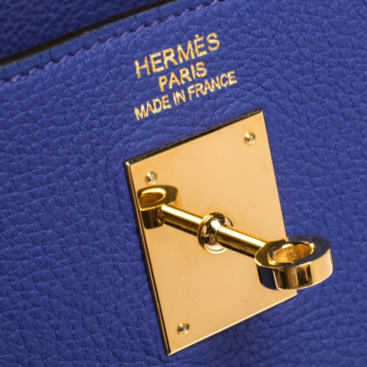 Pre Owned Hermes Blue Encre Evercolor Leather Gold Hardware Kelly Retourne 35 Bag